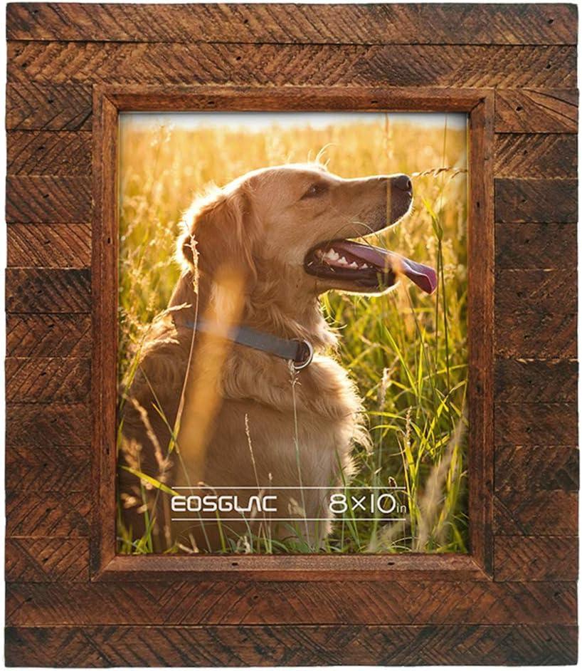 Eosglac Wooden Picture Frame 8x10 inch, Wood Plank Design with Rustic Brown Finish, Wall Mounting or Tabletop Display, Handmade Photo Frame