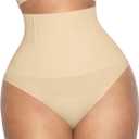 Lover-Beauty Tummy Control Thongs Mid Waist Shapewear for Women Seamless faja body shaper Low Belly Control Panties Underwear (X-Small-Small, Beige)