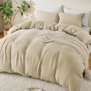 EMME Muslin Cotton Duvet Cover Set King Size Linen Like Soft Breathable Lightweight Summer Comforter Cover Set with Zipper Closure (King, 104"x90")