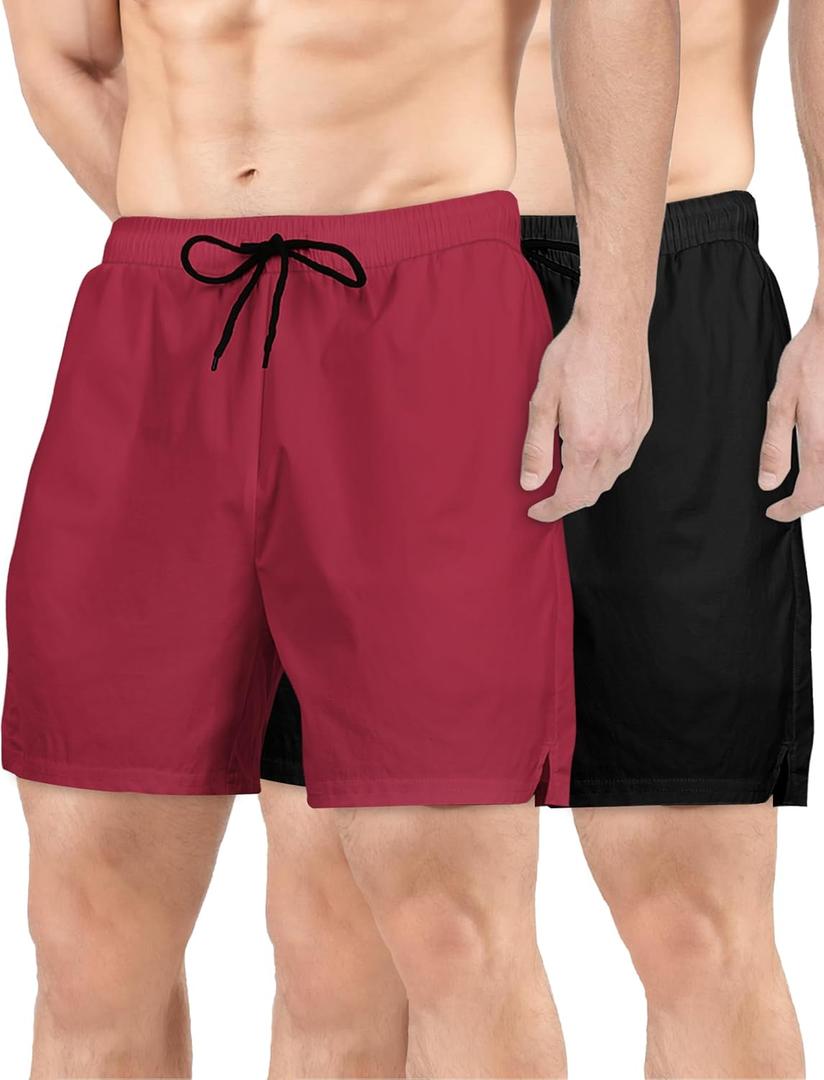 Buauty 2 Pack Mens Athletic Shorts 5 Inch Inseam Workout Gym Running Shorts for Men Quick Dry Lightweight Summer Shorts Black Red XX-Large (XXL)