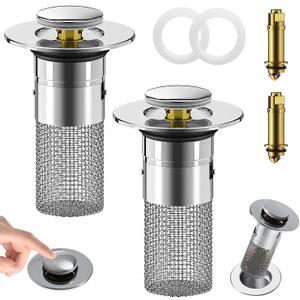 2Pcs Bathroom Sink Stopper Hair Catcher,Pop Up Sink Drain Filter with Removable Stainless Steel Filter Basket Hair Catcher, for US 1.1''-1.29'' Drain, Bathroom Sink Stopper Replacement