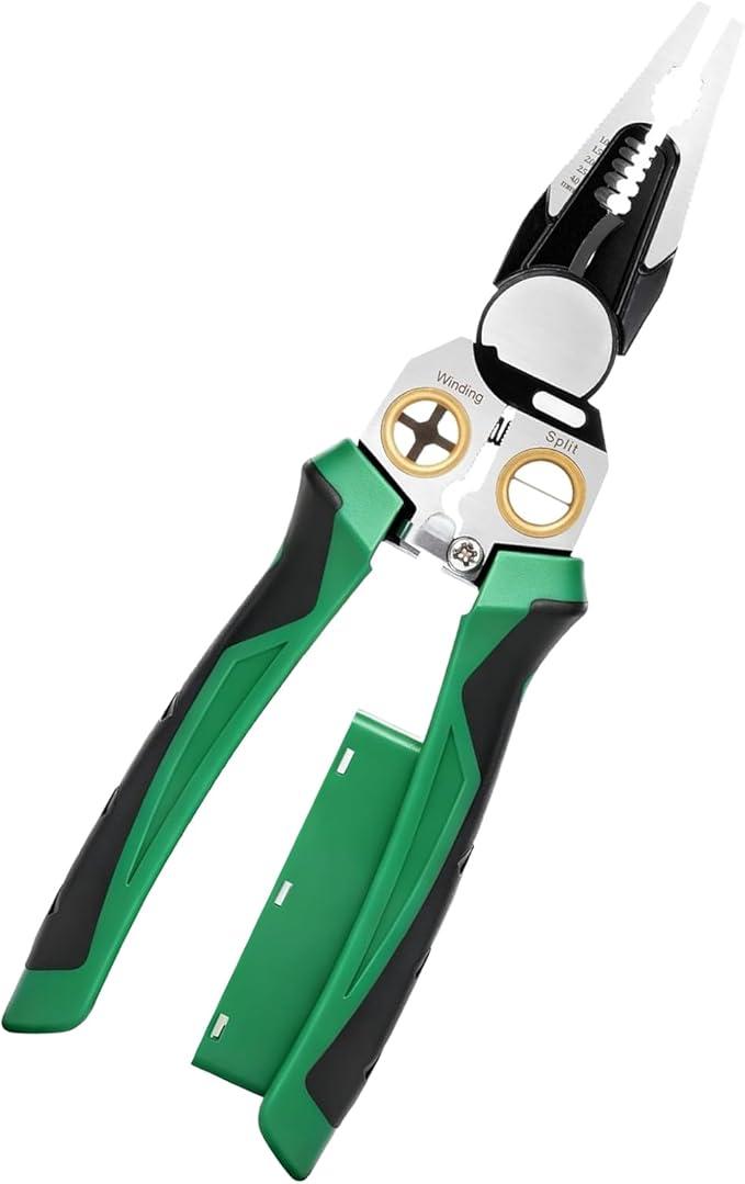 8-in-1 Wire Stripper with Voltage Tester – Multifunctional Heavy-Duty Electrical Pliers, Professional Wire Cutter & 12–250V AC/DC Hot/Neutral Tester (Green)