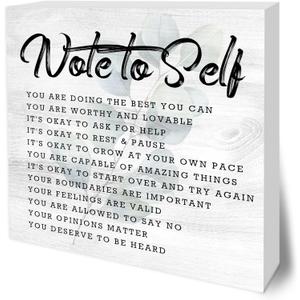 Note to Self Wooden Block Sign - 5" Motivational Wooden Plaque Tabletop Decor - Rustic Farmhouse Wood Sign Positive Gifts For Friends Family Coworker -Home Room Office Desk Decor Favors & Supplies-B04