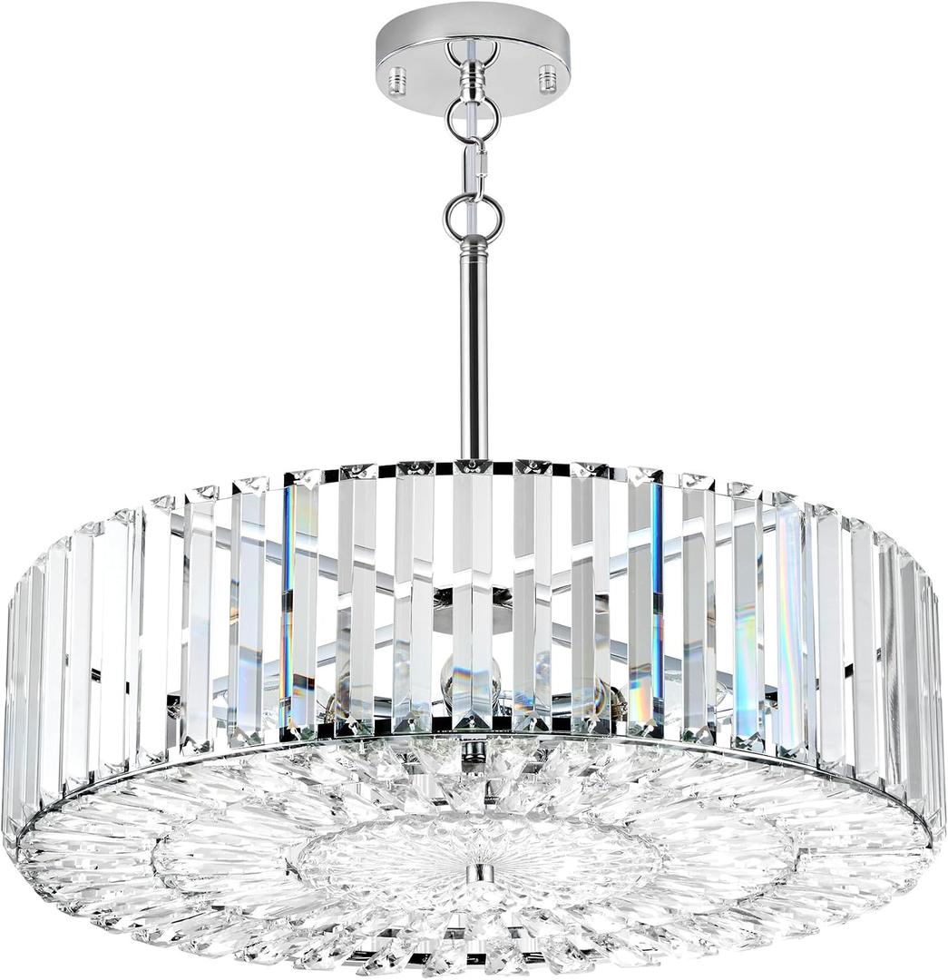 VONLUCE Crystal Light Fixture 21", 6-Light Semi Flush Mount Ceiling Light