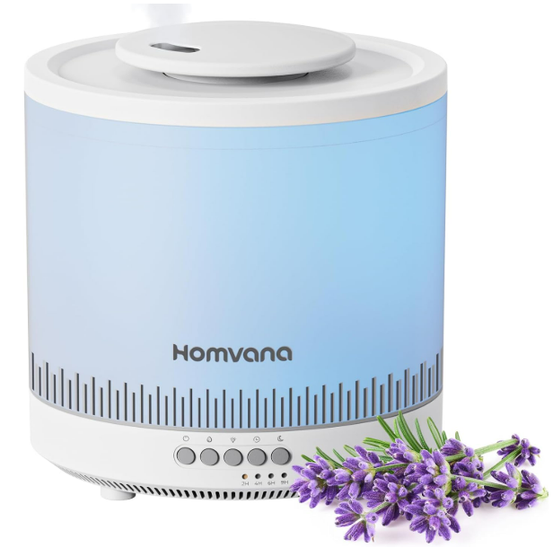 Homvana Small Humidifiers for Bedroom, 1.8L Cool Mist Top Fill Humidifier for Baby Nursery, Essential Oil Diffuser, 3 in 1 for Home Plants Offices and Grow Tents, 7 Color Nightstand Light, Ultrasonic