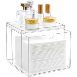 Acrylic Disposable Face Towel Holder Intended For Face Towels XL, Facial Towel Storage Box With Drawer, Clear Clean Towels Xl Container Organizer For Bathroom Countertop