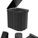 Hapoon XL Portable Folding Toilet with Lid - Travel Portable Potty for Adults, 12 Toilet Bags, 12 Pack Liquid Waste Gel (Black)