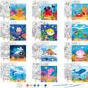 Tenceur 12 Sets Pre Drawn Canvas to Paint Kid Adult Stretched Coloring Painting Canvas Panels with Design Easel and Brushes for Party Supplies Beginner Favor(Sea Animal)