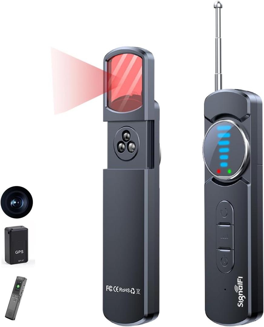 Hidden Camera Detector,Upgraded Hidden Bug and Camera Detector, Bug & GPS Tracker Detector Portable Privacy Protector for Travel/Hotel/Car, Camera Detector Spy Camera Finder with LED (Black)