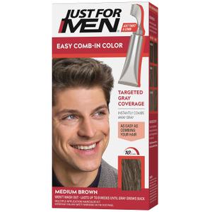 Just For Men Easy Comb-In Color Mens Hair Dye, Easy No Mix Application with Comb Applicator - Medium Brown, A-35, Pack of 1