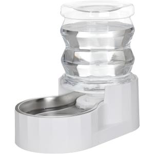 RIZZARI Pet Water Bowl Dispenser: 4L Automatic Stainless Steel Gravity Feeder - Large Capacity for 8-20 LB Cats and Dogs with Joint Spine Pain - for Kitchen Bedroom (White)