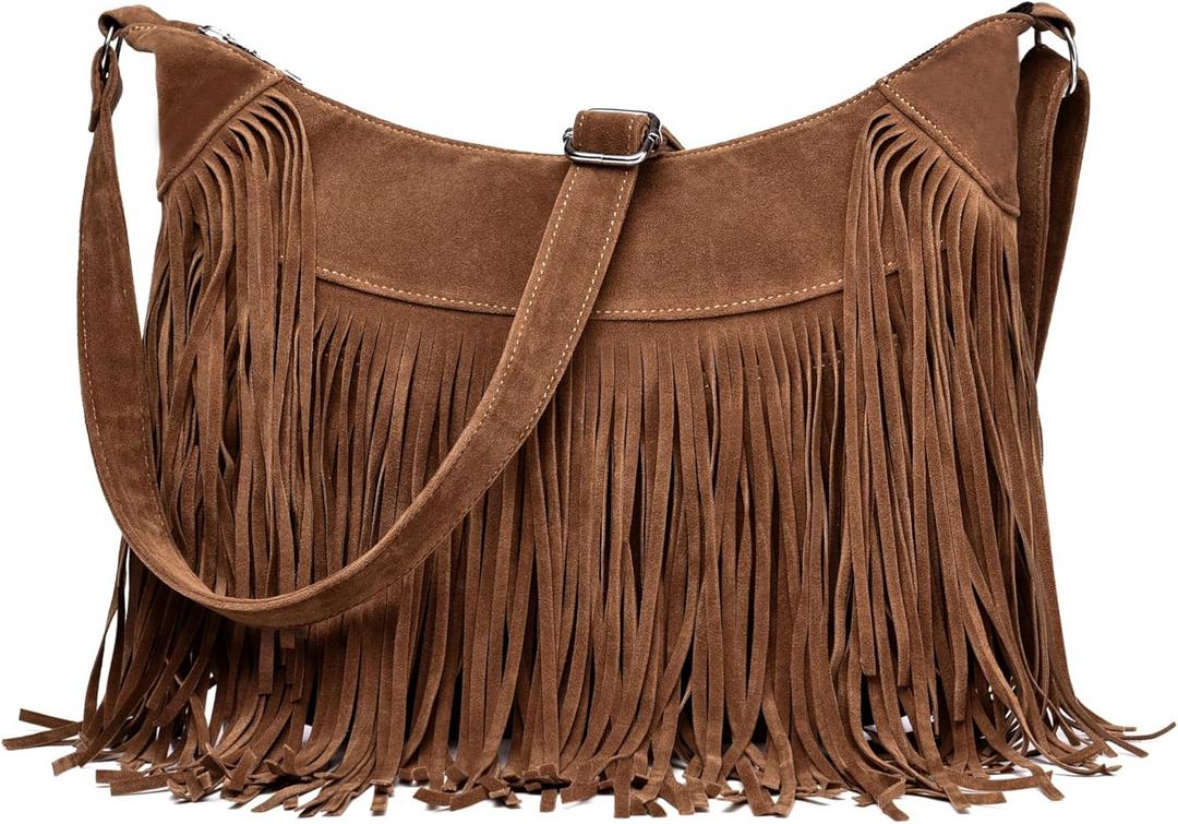 Fringe Hobo Bags for Women Vintage Suede Crossbody Bag Hippie Western Cowgirl Purses Tassel Shoulder Bag