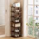 Vertical Shoe Rack - Tall Narrow Shoe Rack Organizer for Small Spaces,7 Tier Bamboo Shoen Shelf for Entryway,Closet,Corner,Doorway,Skinny Shoe Shelf Space Saving Shoe Storage,Free Stackable DIY (Brown)