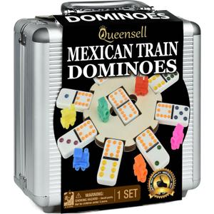 Queensell Mexican Train Dominoes Set with Wooden Hub, Domino Tile Board Games - Double 12 Dominos Set for Family Game Night for Adults and Kids Ages 8 and up (Double 12)