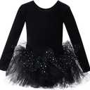  Short Sleeve Glitter Dance Ballet Tutu Leotard Ballerina Outfit for Girls Toddler
 L Black