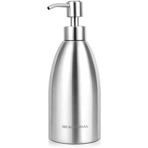 BEAUTURAL Stainless Steel Countertop Soap Dispenser 15.2 Oz, Rust-Proof Liquid Soap Pump Bottle for Kitchen, Bathroom and Countertop Hand Dish Lotion[Upgraded Version]