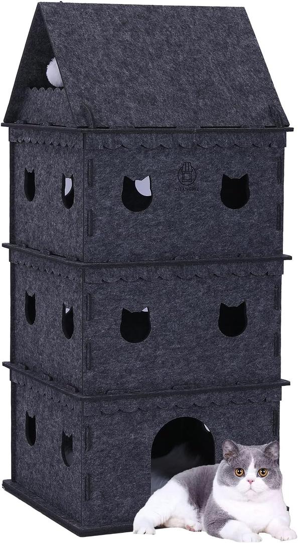 4-Tier Indoor Cat ApartmentCozy Pet Cat Bed, Hideaway, and Sturdy Cat Castle for Multiple and Large Cats (21.8''21.8''49'')