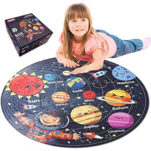 TALGIC Puzzles for Kids Ages 4-6 with Solar System Planets, 70 Piece Round Large Kids Floor Puzzles for Ages 3 4 5 6 7 8, Educational Toy Gift Jigsaw Puzzles for 5 Year Old Boys Girls