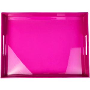 Large Decorative Tray, Rectangular Serving Tray with Handles, Plastic Coffee Table Tray for Ottoman, Living Room, Kitchen Tabletop, Rose Pink, 15.7 x 11.8 x1.6