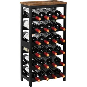 VASMIA Wine Rack Freestanding Floor, 6 Tier Bamboo Wine Storage Shelves with Table Top, 24-Botttle Wine Rack Shelf for Kitchen Bar Dining Room Living Room, Rustic Brown and Black