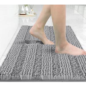 Yimobra Bathroom Rug Mat 24 x 17, Non Slip and Super Absorbent Bath Mat,Machine Washable Quick Dry,Ultra Plush Chenille Shower Rugs for Bathroom Floor Sink Tub and Shower Outside, Grey