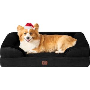 EHEYCIGA Orthopedic Dog Beds for Large Dogs, Waterproof Memory Foam Large Pet Bed with Sides, Non-Slip Bottom and Egg-Crate Foam Dog Couch Bed with Washable Removable Cover, Black (35.0"L x 22.0"W x 6.5"Th)