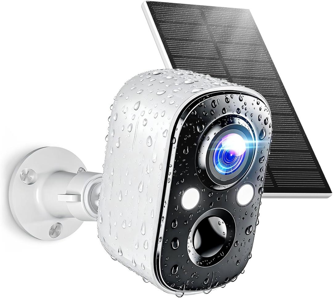 Techage Solar Security Cameras Wireless Outdoor, 2K Battery Powered WiFi Cameras for Home Security with AI Motion Detection, Color Night Vision, 2-Way Talk, IP66 Waterproof, Cloud/SD Storage (White-CG6ESL)