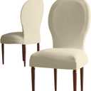 Vapor Fitness Round Back Chair Covers for Dining Chairs, Velvet Curved Dining Chair Covers, Stretch Soft Dining Room Chair Covers, Fits Kitchen and Dining, (Beige, 2 Pack)