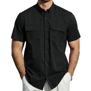 JOGAL Mens Button Down Short Sleeve Shirt Regular Fit Button Up Work Shirts with Two Pockets, XXL