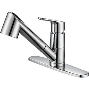 Kitchen Faucet with Pull Down Sprayer, Single Level Stainless Steel Kitchen Sink Faucets, Single Handle Low Arc Chrome Pull Out Kitchen Faucet
