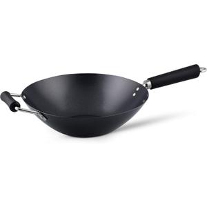 Imusa Carbon Steel Wok, 31cm, Excellence, Induction Hobs Suitable/Metal Tool Safe/Phenolic Handle, Includes 1 x Chinese Wok Pan, KH431001