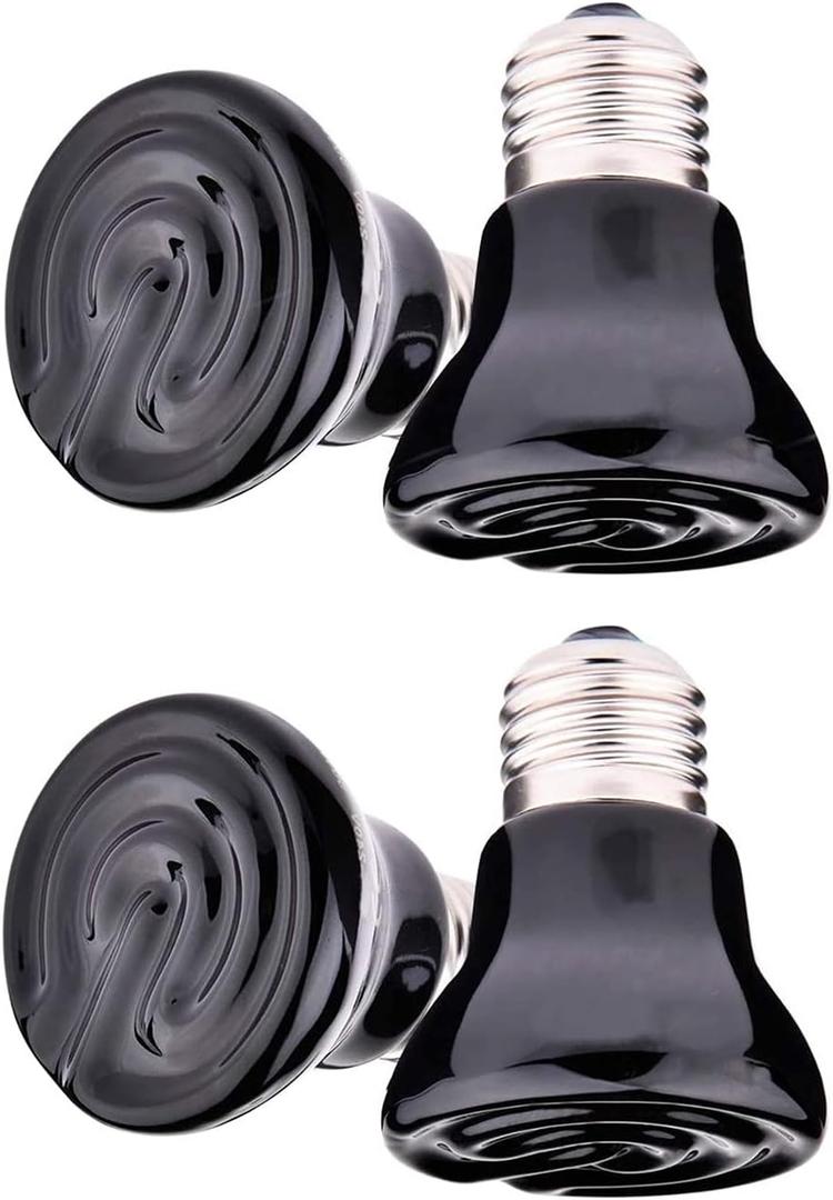 4-Packs 50W Black Ceramic Heat Lamp Mini Reptile Heat Lamp Bulbs E26/E27 110V Infrared Reptile Heat Emitter Heater Lamp Bulb No Light Lamps for Lizard Brooder Coop Aquarium Lizard Turtle