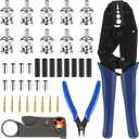 Coaxial Cable Tool Kit,BNC Crimp tool with 10PCS BNC Crimp Male Connector,Coaxial Cable Stripper Cutter,Wire Cable Cutter and Heat Shrink Tube for RG58/RG59/RG62/RG174