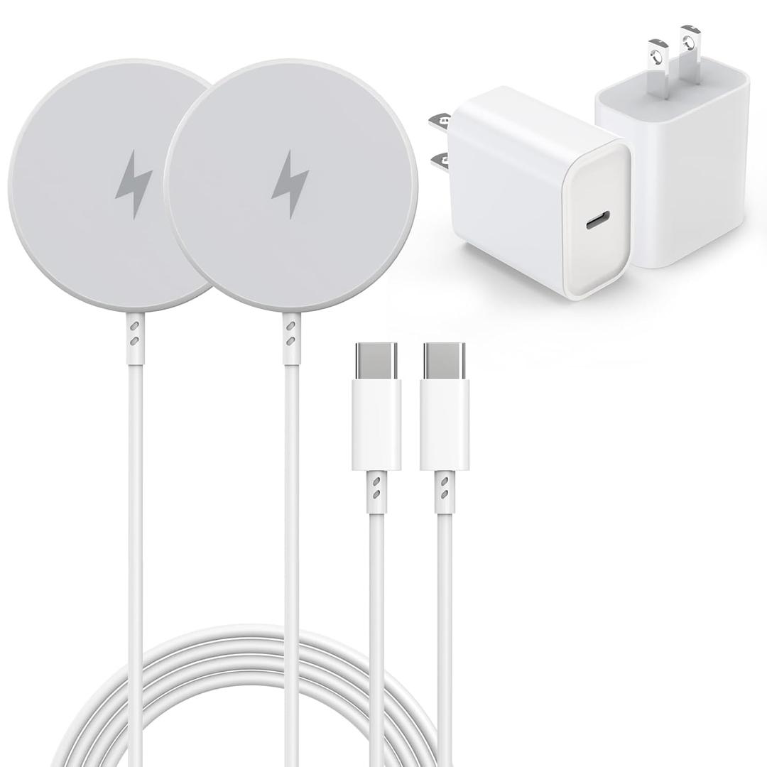 Magnetic Wireless Charger for iPhone 16, 2 Pack 15W 6FT Fast Apple Mag-Safe Charger, with USB C Apple Fast Charging Block Adapter for iPhone 16/16 Pro/Pro Max/15/14/13/12 Series, AirPods 3/2/Pro/Pro 2 (White)