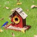Bird Feeder House for Outside Hanging, Wooden Birdhouse Bluebird House Feeder Handcrafted Hut