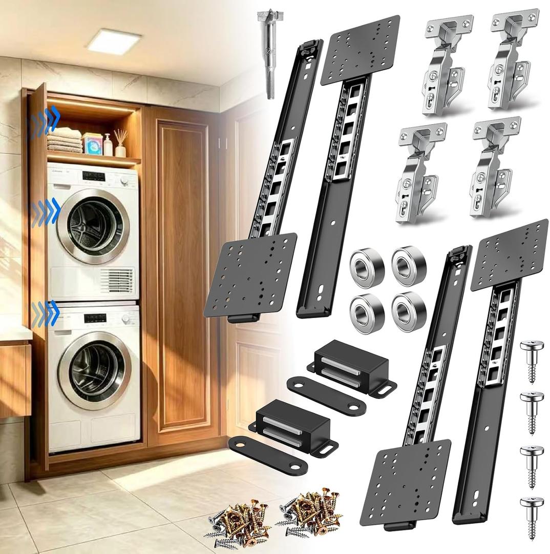 Pocket Door Slide 16inch, 4 PCS Pocket Door Hardware with Soft Close, Pocket Door Track System with Magnetic Catch, Space Saving Hidden Door Slides for Inset and Cabinet Door