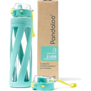 Pandaloo® Orbit 32 oz Glass Water Bottle with 2 Leak-Proof Lids (Straw & Spout), Wide Mouth, Borosilicate Glass, BPA-Free, Cup Holder Friendly for Gym, Work, Travel & Daily Hydration- Pool Cabana