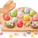 Wood Easter Deviled Egg Tray, 15.3" Bunny Shaped Deviled Egg Platter with 21 Slots, Solid Wooden Holder for Countertop, Reusable Serving Board for Charcuterie, Brunch & Holiday Party
