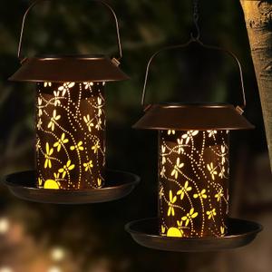 3 x Bird Feeders for Outdoors Dragonfly Solar Lanterns Outdoor Waterproof Garden Decor Gifts for Women Mom Grandma Metal Solar Decoration Outside LED Lanterns for Yard, Patio, Lawn, Pathway(2 Pack)