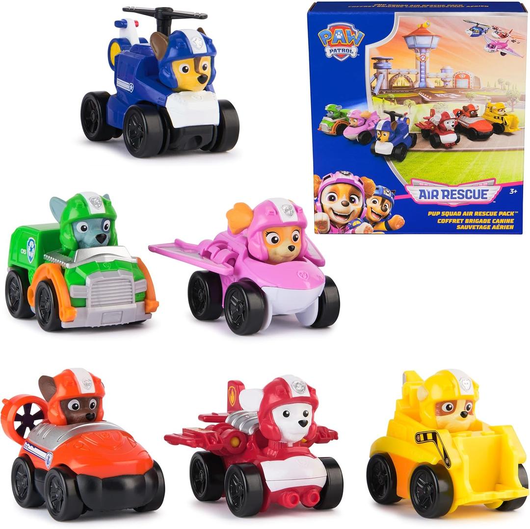 Paw Patrol: Air Rescue, 4-Piece Pup Squad Racers, Toy Cars Gift Set with Chase, Marshall, Skye, Rubble, Rocky & Zuma, Kids Toys for Boys & Girls 3+