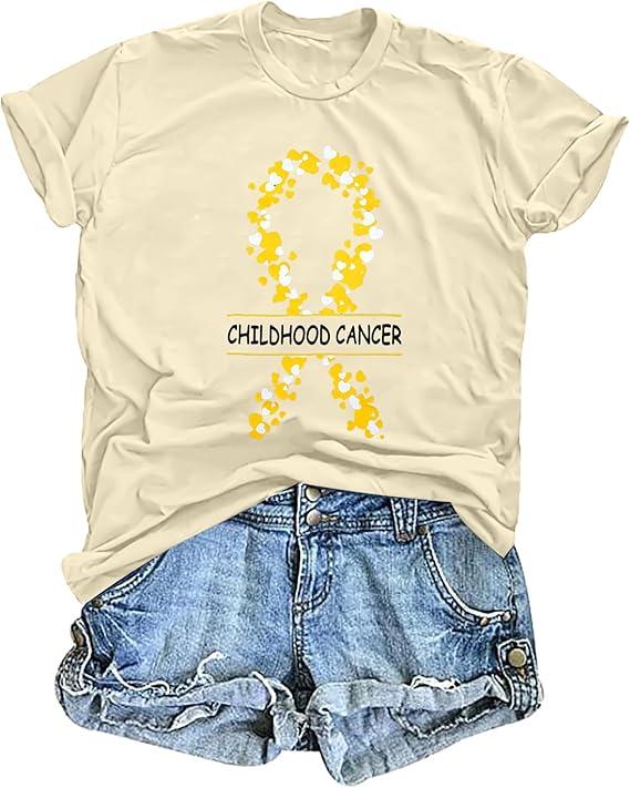 MOUSYA Childhood Cancer Awareness T Shirt Gold Ribbon Pediatric Cancer Shirts Gift T-Shirt L