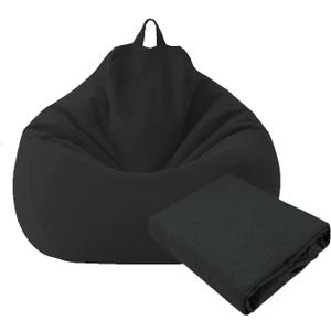 Large Small Lazy Sofas Cover Chairs Without Filler Linen Cloth Lounger Seat Bean Bag Pouf Puff Couch Tatami Living Room Beanbags (Black, 70x80cm)