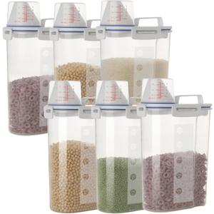 5.5 Lbs Plastic Transparent Tank, Rice Storage Barrel, Household Food Container Grain Storage Box for Oatmeal, Grain, Cereal, Pasta, Flour (6 Packs)