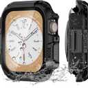 Rugged Armor Waterproof Case for Apple Watch Screen Protector 45mm Series 9 8 7 Accessories with HD Tempered Glass,Metal & PC Bumper Shockproof Protective Face Cover Compatible iWatch Men (Black/Graphite)