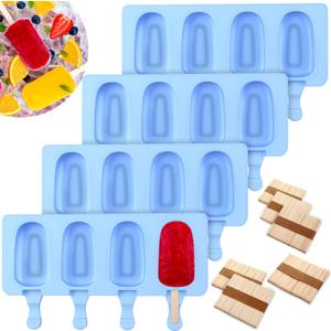 Outus 4 Pieces Ice Cream Mould Silicone Ice Lolly Mold 4-cavity Cake Pop Moulds Baking Molds with Sticks for Treats (Blue)