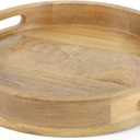 Round Wooden Tray - 12" Decorative Wood Serving Tray - Perfect for Breakfast, Lunch, Dinner, Appetizers, Patio, Ottoman, Coffee Table - Durable Living Room Couch Tray (Natural) - ALPHA Living HOME