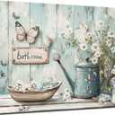 Vintage Farmhouse Bathroom Canvas Wall Art Rustic Flower and Butterfly Decor Pictures White Jasmine Flowers Watering Can Posters Prints for Bathroom Toilet Washroom Lavatory Home Decoration