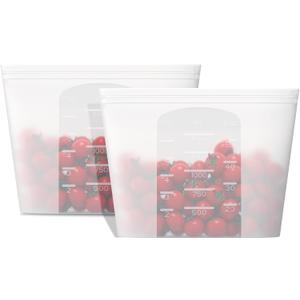 Reusable Silicone Food Storage Bag, for Microwave, Oven, Fridge, Freezer & Sous Vide Zip Sealed Containers (2 Large, Size 51oz 1500ml)