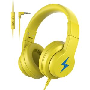 Candy Bila Kids Headphones, Wired Headphones for Kids Over Ear with Microphone, 85/94dB Volume Limiter Headphone for Girls Boys, Foldable Headphone for Learning & Entertainment, Yellow