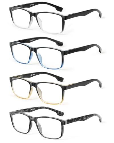JOLISU 4 Pack Reading Glasses Men Blue Light Blocking with Spring Hinge, Anti Eyestrain/UV Large Wide Square Computer Readers (1.75)